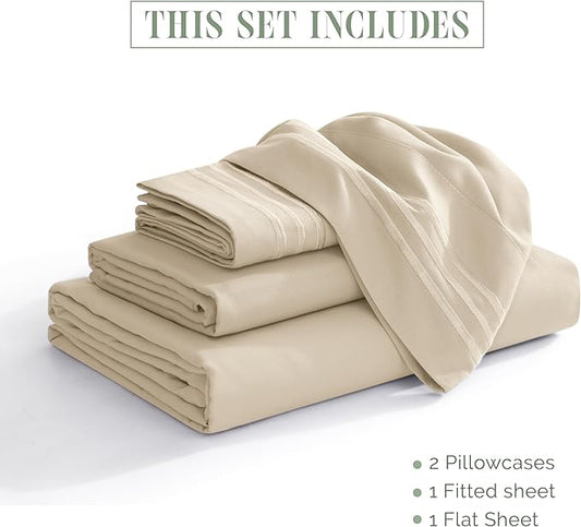 Elegant Comfort Luxurious 1500 Premium Hotel Quality Microfiber 4-Piece Sheet Set, 18-24 Inches Deep - Extra Deep Pocket Sheets - Ultra Soft 4PC Deep Pocket Sheets, Queen, Cream