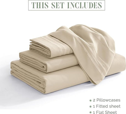 Elegant Comfort Luxurious 1500 Premium Hotel Quality Microfiber 4-Piece Sheet Set, 18-24 Inches Deep - Extra Deep Pocket Sheets - Ultra Soft 4PC Deep Pocket Sheets, Twin/Twin XL, Cream