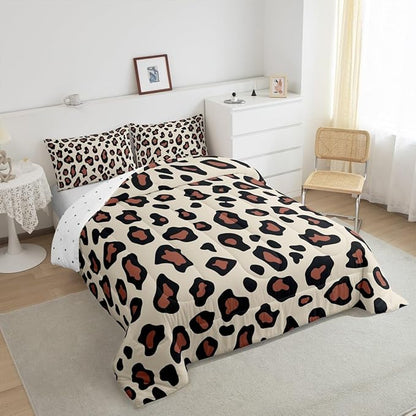 Feelyou Leapord Comforter Set King Size Leopard Print Comforter for Boys Girls Teens Cheetah Print Bedding Set Morden Duvet Set Room Decor Pale Brown Quilt Set