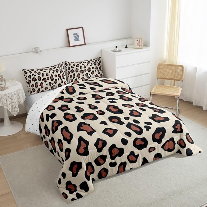 Feelyou Leapord Comforter Set Toddle Size Leopard Print Comforter for Boys Girls Teens Cheetah Print Bedding Set Morden Duvet Set Room Decor Pale Brown Quilt Set