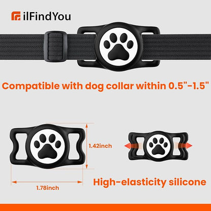 Waterproof Airtag Dog Collar Holder for Apple Air Tag, Silicone Dog Airtag Holder for Dogs & Cat Collars(Black)