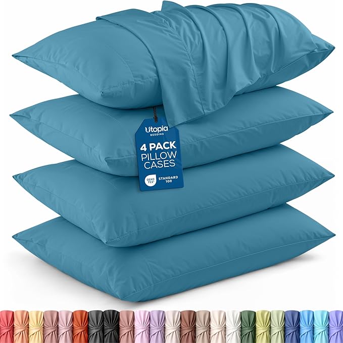 Utopia Bedding King Pillow Cases - 4 Pack - Envelope Closure - Soft Brushed Microfiber Fabric - Shrinkage and Fade Resistant Pillow Covers King Size 20 X 40 Inches (King, Denim Blue)