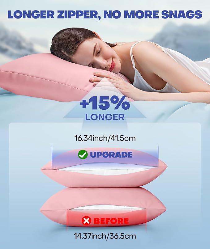 Ice Cooling Pillowcase for Hot Sleepers, Instantly Cool, Stay Cold All Night, Softer Than Silk Pillow Cases, Pillow Covers with Invisible Zipper, Gift for Men & Women - Queen Size, Coral Pink (1 Pack)