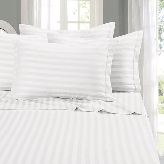 Elegant Comfort Best, Softest, Coziest 6-Piece Sheet Sets! - 1500 Premier Hotel Quality Luxurious Wrinkle Resistant 6-Piece Damask Stripe Bed Sheet Set, California King White