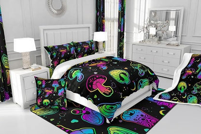 Erosebridal Mushroom Comforter Set Twin Kawaii Trippy Bedding Psychedelic Botanical Plants Down for Kids Girls Boys Teens Rainbow Fungus Duvet Cute Quilt (CMHS3028XXY-BZ_USt)