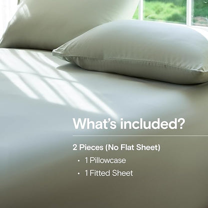 DOZ Sheet Set, 100% Viscose derived from Bamboo, Organically Grown, Buttery Soft, Cooling Sheets, High GSM, Deep Pockets - 2 Piece - 1 Pillowcase 1 Fitted Sheet (Sage, Twin XL)