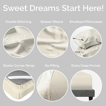 Viscose Bamboo Sheets Queen Size 4PC Set - Cooling Bedding for Hot Sleepers with Moisture Wicking Technology - Silky Soft 18 Inch Deep Pocket - Ivory 60"x 80"