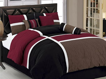 Chezmoi Collection Upland 7-Piece Quilted Patchwork Comforter Set, Burgundy/Black/Brown, California King