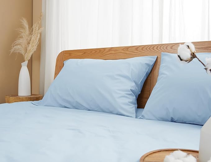 Pillow Cases, Standard Queen Size Cotton Percale Weave Pillowcases, Pre-Shrunk Breathable and Hypoallergenic Pillowcases, Set of 2 (2 Piece Standard/Queen 20 Inch x 30 Inch, Light Blue)