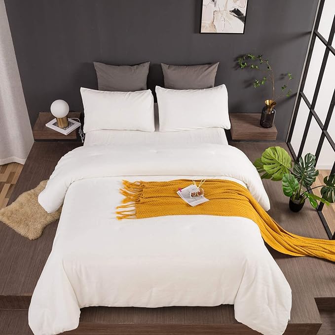 Houseri Plain White Velvet Comforter Set Twin Fluffy Flannel All White Furry Bedding Sets Kids Fuzzy Comforter Sherpa Bedding Comforters Sets Twin