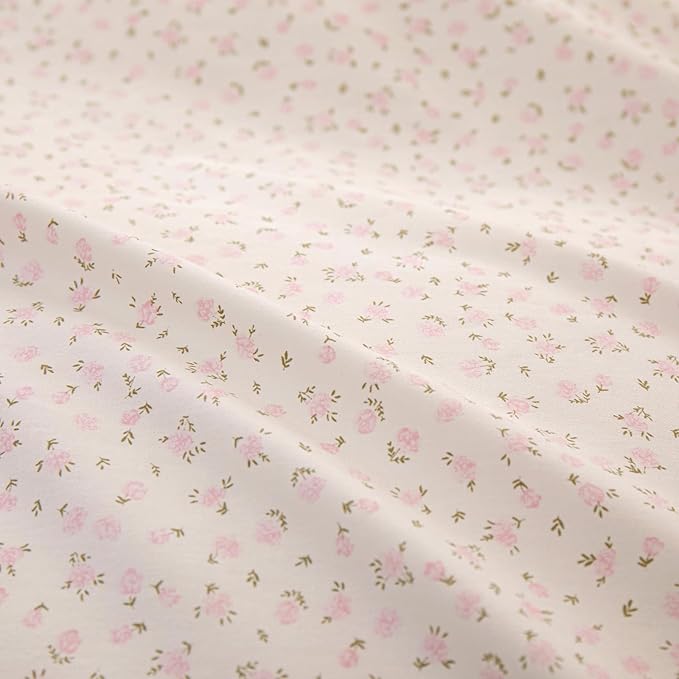 Pink Floral Queen Comforter Ruffle Boho Bedding Set Fluffy Lightweight All Season Down Alternative Bedding Comforter Set Soft Microfiber Cute Striped Comforter with 2 Pillowcases