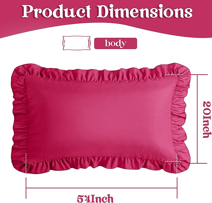 KKJIAF Ruffle Body Pillow Cases Set of 1, Ruffled Pillow Covers with Envelope Closure, Wrinkle Resistant Ruffled Long Pillow Shams 20" x 54", Hot Pink