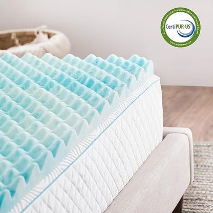 Linenspa 3 Inch Gel Memory Foam Mattress Topper – Egg Crate Style, Reversible for two feels – Promotes Airflow & Relieves Pressure Points – Full