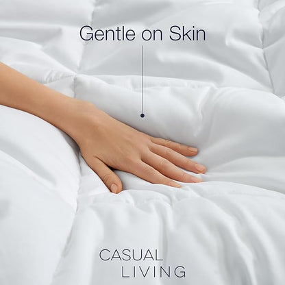 Casual Living Duvet Insert Twin Comforter Cooling Blanket Lightweight Hypoallergenic Reversible White Comforter with Box Stitching Fluffy Bedding Down Alternative Machine Washable, Twin, White