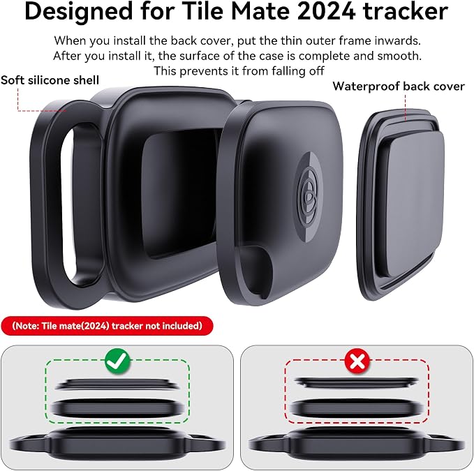 DDJ Dog Collar Holder for Tile Life360 Pro 2024 Tracker, 2-Pack Waterproof Silicone Cover Full-Body Protective Case for Tile Tracker Pet Collar, Ultra Durable, Scratch Resistant, Black,Blue