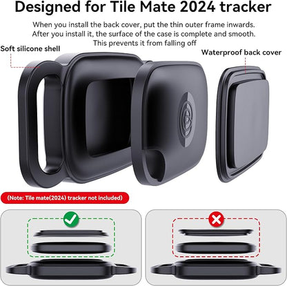DDJ Dog Collar Holder for Tile Life360 Pro 2024 Tracker, 2-Pack Waterproof Silicone Cover Full-Body Protective Case for Tile Tracker Pet Collar, Ultra Durable, Scratch Resistant, Black,Blue