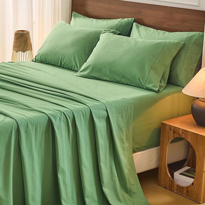 Bedlifes 100% French Flax Linen Sheets Set Queen Size - 6 Piece Extra Deep Pocket 18-24",Soft Breathable Queen Bed Sheets with Temperature Regulating & Moisture-Wicking(Sage Green