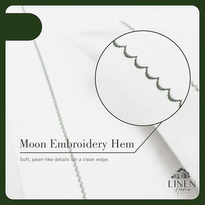 Linen Home 100% Cotton Percale Moon Scallop Hem Pillowcases Queen/Standard Size, Olive Green, 2 Pieces of Pillow Case, Crisp and Cool Strong Bed Linen, 20 inches X 30 inches