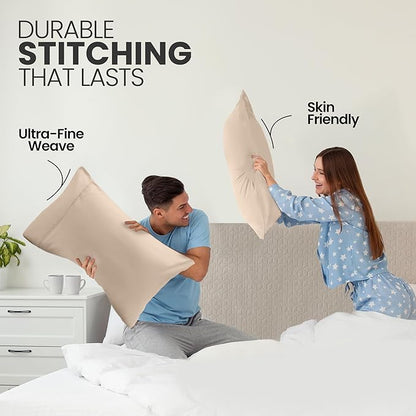 Utopia Bedding Queen Pillow Cases - 2 Pack - Envelope Closure - Soft Brushed Microfiber Fabric - Shrinkage and Fade Resistant Pillow Covers Queen Size 20 X 30 Inches (Queen, Beige)