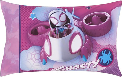 NoJo Marvel Ghost Spider, Go Ghosty Purple, Pink, and Blue 4 Piece Toddler Bed Set - Comforter, Fitted Bottom Sheet, Flat Top Sheet, and Reversible Pillowcase