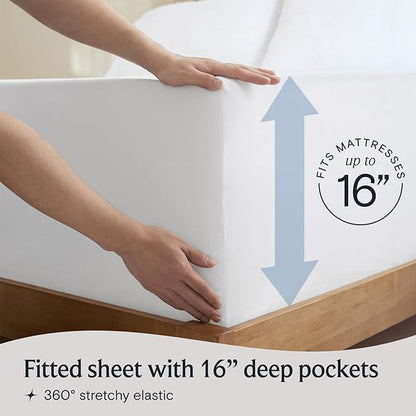 LuxClub 4 PC King Size Sheet Set Bed Sheets Deep Pockets 18" Wrinkle Free Cooling Bed Sheets Machine Washable Hotel Bedding Silky Soft - White King