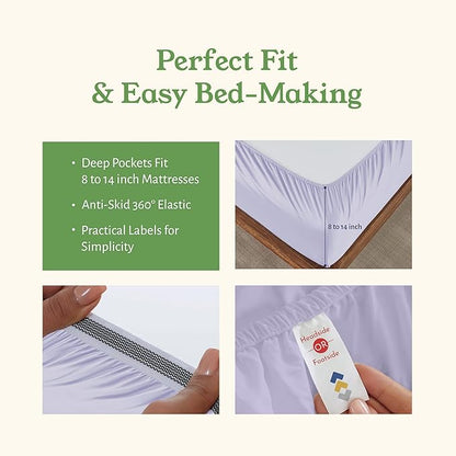 California Design Den Soft 100% Organic Cotton Bed Sheets Twin XL Size Set - Crisp Percale Organic Sheets, Deep Pockets, Durable Bedding Set for Dorms, Hospitals - Lavender Mist