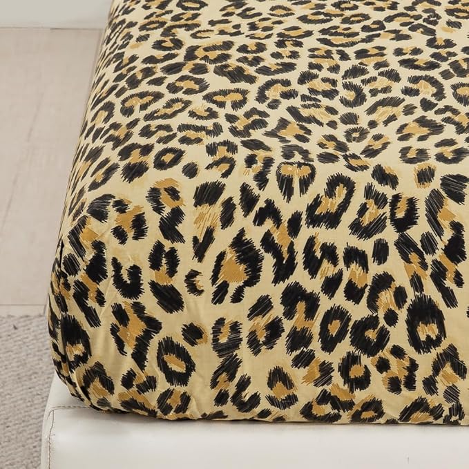 DAUAOTO Twin XL Cotton Sheets Set Printed Bedding Sets, Up to 14" Deep Mattress, Modern Pattern Bedlinen for Twin Extra Long Bed, Leopard Yellow