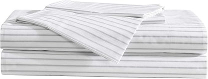 Eddie Bauer - Sheet Set, Luxurious Cotton Percale Bedding with Matching Pillowcases, Crisp & Cool, Fully Elasticized (Arden Stripe Grey, Full)