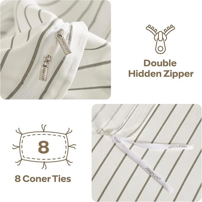 JELLYMONI Striped Duvet Cover Set - King Size 100% Cotton - 3PCS White & Grey Vertical Stripes Bedding - Hidden Zipper Closure & 8 Corner Ties - Breathable Comforter Cover for Bedroom