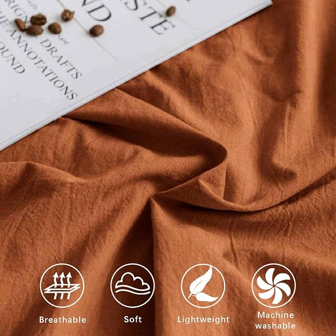 ETDIFFE Burnt Orange Queen Size Comforter Set, 3pc Terracota Aesthetic Modern Bedding Set - Soft & Lightweight Caramel Rust All Season Microfiber Down Alternative Bed Comforter with 2 Pillow Shams