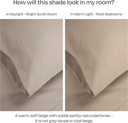 California Design Den Pillow Cases Queen Size Set of 2-1000 Thread Count Sateen, Soft & Thick 100% Cotton Pillowcases Standard/Queen, Durable - Beige (Sand Tone)