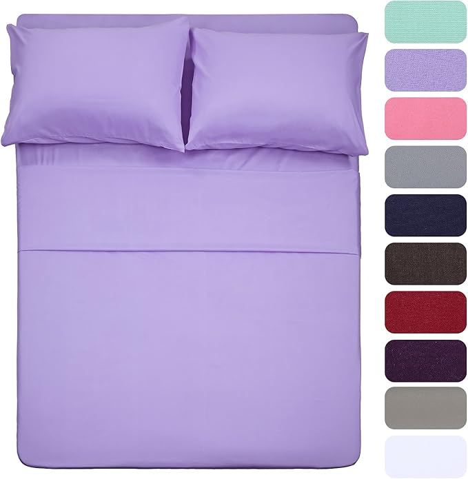 4 Piece Bed Sheet Set (Queen,Lavender) 1 Flat Sheet,1 Fitted Sheet and 2 Pillow Cases,Brushed Microfiber Luxury Bedding with Deep Pockets