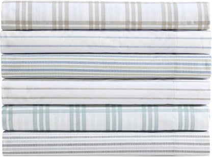 Eddie Bauer - Twin Sheet Set, Cotton Percale Bedding Set, Super Soft and Bedding Set, Oeko-Tex Certified (Ticking Stripe Grey, Twin)