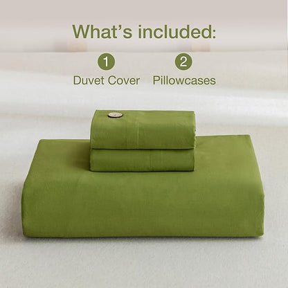 JELLYMONI Christmas Duvet Cover King Size - Avocado Green Comforter Cover with Button 100% Washed Cotton 3PCS Breathable Soft Solid Bedding Set Duvet Cover 104×90in & 2 Pillowcases (NO Comforter)