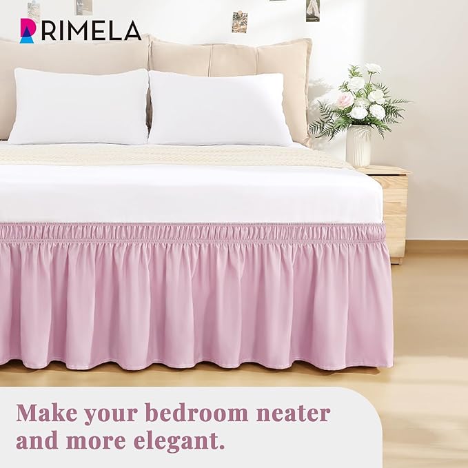 RIMELA Baby Purple Skirt Queen Size 15 Inch Drop, Elastic Bed Skirting for Bed Base and Frame, Bedding Dust Ruffle Easy to Install, Lightweight Wrap Around Adjustable Bedskirt