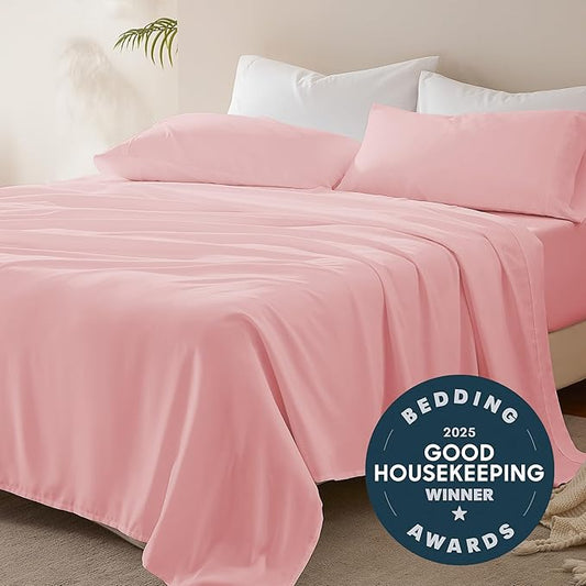 SLEEP ZONE Nanotex Super Soft Cooling Twin Bed Sheets Set for Kids 3 Piece - Easy Care Fitted Flat Sheet & Pillowcase Sets - Wrinkle Free, Fade Resistant, Deep Pocket 16" (Ballet Pink, Twin)