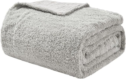 EMME Muslin and Fleece Throw Blanket Reversible - 50"*60" Grey Soft Warm Throw Blankets for Couch Bed Picnic Travel Bed