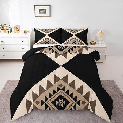 Erosebridal Black Beige Abstract Toddler Comforter Modern Boho Western Aztec Bedding Set Geometric Stripes Duvet Insert Minimalist Stylish Art Southwestern Bed Sets