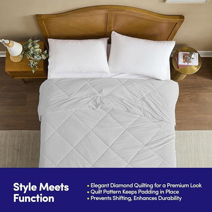 Oversized Cooling Comforter King/California King – Reversible Diamond-Quilted Comforter with Elegant Trim – Lightweight Breathable Blanket for Hot Sleepers, Night Sweats & All-Season Comfort, Silver
