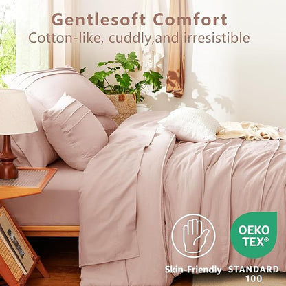 CozyLux Queen Comforter Set Pink, 7 Pieces Soft Pinch Pleat Bed in a Bag Queen Comforter Set with Sheets, Boho Bed Set with Down Alternative Comforter, Sheets, Pillowcases & Shams