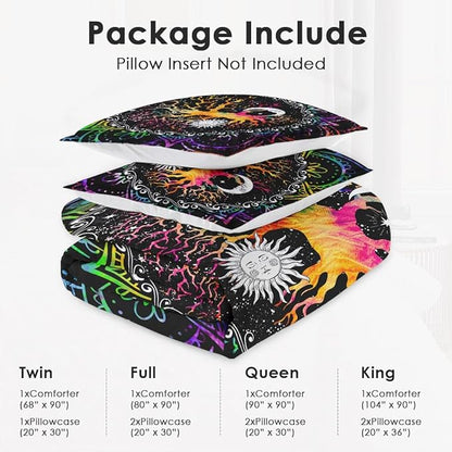 Twin Size Comforter Set with Pillowcase, Astrology Zodiac Tree of Life 2 Pcs Bedding for Kids and Adults, Colorful Sun and Moon Tarot Soft Comforter Set for Bedroom Bed Decor