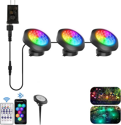 T-SUN RGB Submersible Pond Lights with APP and Remote Control 3 Pack | IP68 Waterproof Dimmable Timer Color Changing Fountain Lights led Underwater Pond Lights for Outdoor Pond Koi Aquarium Garden