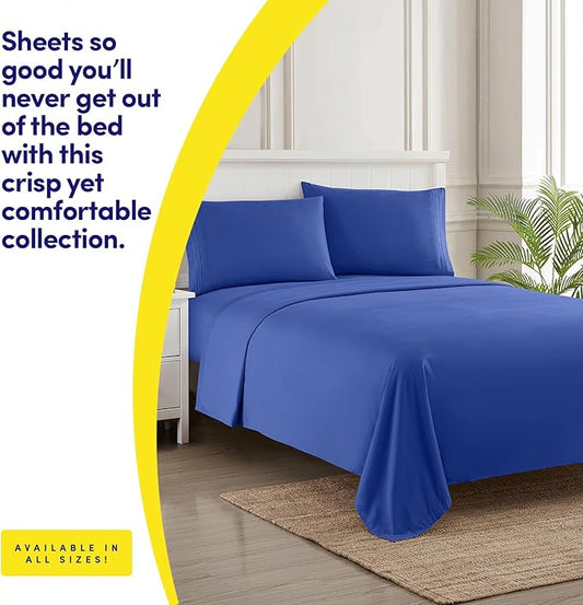 1500 Thread Count 3pc Bed Sheet Set Egyptian Quality Deep Pocket - Twin, Royal Blue