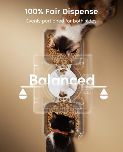 oneisall Automatic Cat Feeder for 2 Cats Pets, Timed Cat Food Dispenser | 20 Cups/5L, Prevent Fighting, Precise Portion, Balanced Dispense, Non-Slip & Stable, Voice Recorder, Stainless Steel Bowls