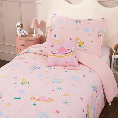Twin Comforter Set for Girls - 3 Pieces Space Twin XL Bedding Set with 1 Comforter, 1 Decor Pillow, 1 Pillow Sham