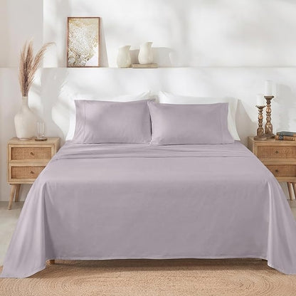 California Design Den Queen Sheet Set - Soft 400 Thread Count Sateen, Natural 100% Cotton Sheets for Queen Size Bed, Deep Pockets for a Snug Fit, Durable Bedding Set - Dusky Lavender Grey