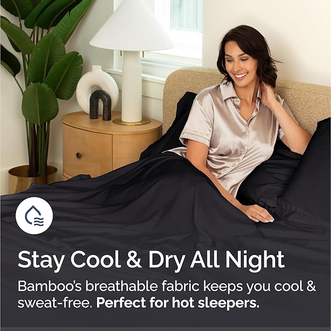 100% Rayon Derived From Bamboo - Bamboo Sheets Queen Size - Cooling Sheets for Queen - Ultra Soft, Breathable & Hotel Luxury Bedding - 1 Flat & 1 Fitted & 2 Pillowcases w/ 16 Inch Deep Pockets - Black