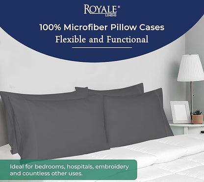 Royale Linens King Pillowcase Set of 2 - Bed Pillow Cover - 20" x 40" -Grey Pillowcases - 1800 Brushed Microfiber, Wrinkle & Fade Resistant - Soft & Cozy- King Size Pillow Case (Grey)