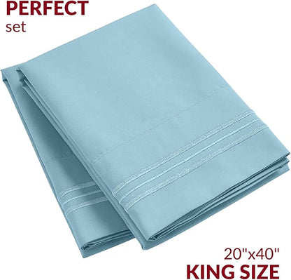 Mellanni Pillow Cases - Luxury, Extra Soft, Cooling Pillow Covers - 2 PC Iconic Collection Pillowcases - Envelope Closure (King 20" x 40", Light Blue)