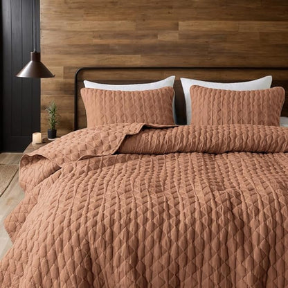 WDCOZY Burnt Orange Twin Quilt Size Bedding Sets with 1 Pillow Sham, Red Lightweight Soft Bedspread Coverlet, Quilted Blanket Thin Comforter Bed Cover for All Season, 2 Pieces, 68x90 inches